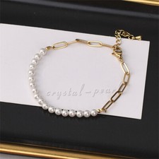 7.5-8 inch Natural 7-8mm South Sea White Pearl Bracelet 14k yellow Gold Clasp P
