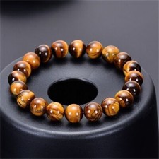 Natural 8mm Tiger's Eye Stone Bracelet Brown Gemstone Stretch Bracelet Handmade
