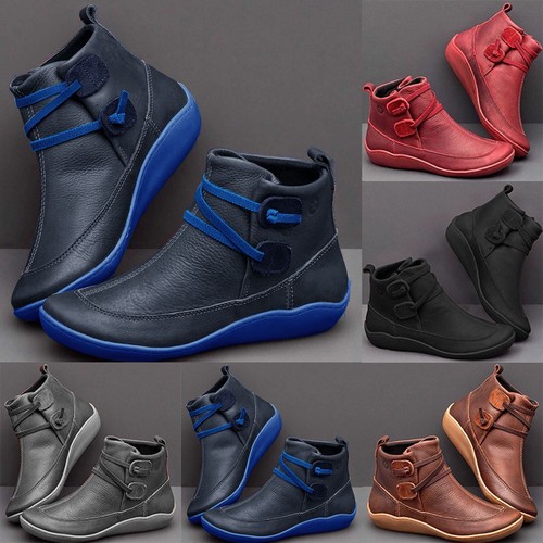 Women's Vintage Ankle Boots Arch Support Shoes For Women With Side Zipper Flat - Picture 7 of 23