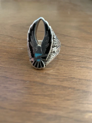 Vintage Silver Eagle & Lightning Motorcycle Ring Size 13