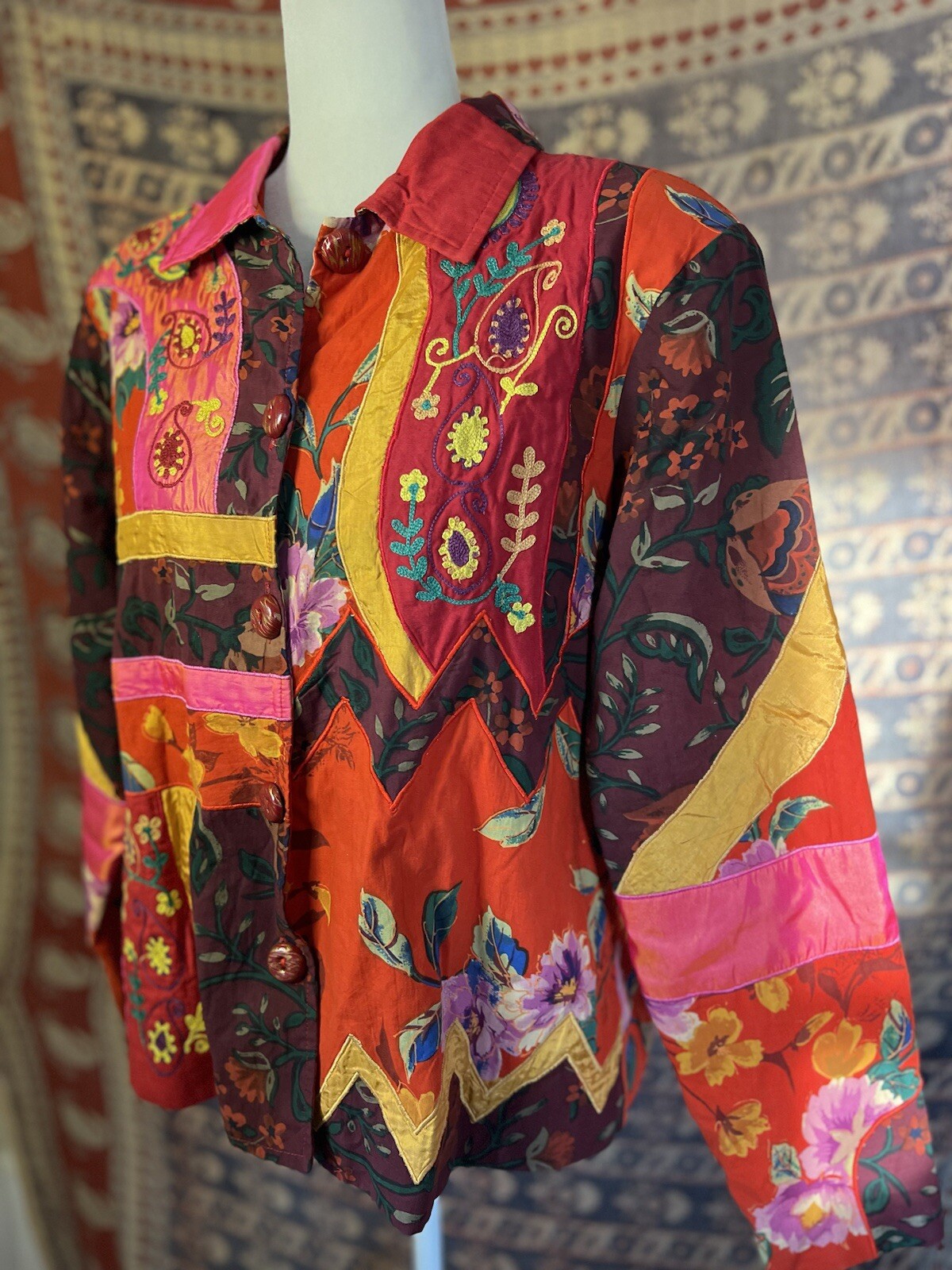 Woman's Blazer Jacket Large Patchwork Red Floral … - image 3