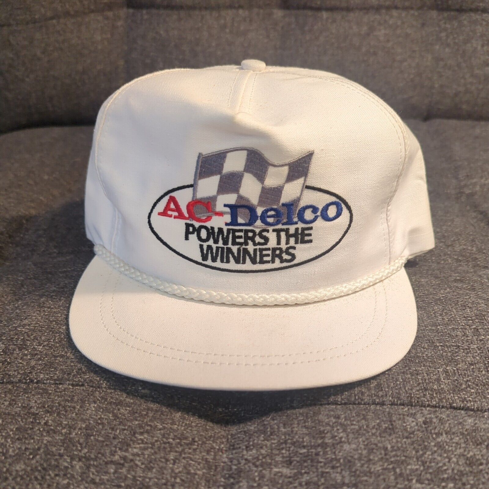 Vintage AC Delco Hat Racing White Snapback 80s USA Made