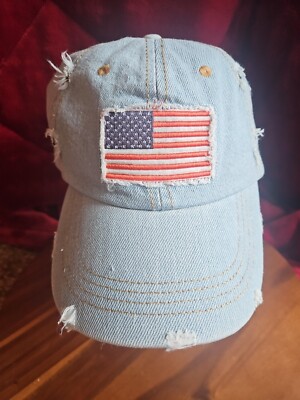 USA Flag Hat Denim Baseball Cap Patch Cotton Adjustable Strap OSFA Blue Red New