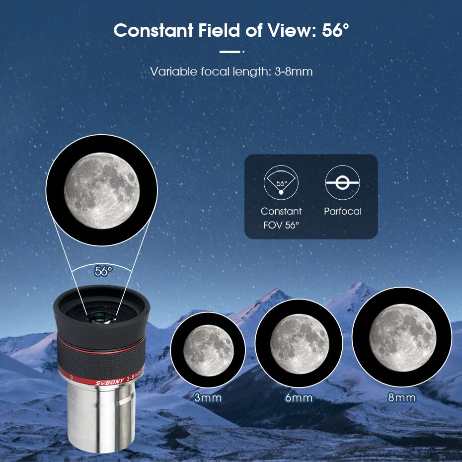 Ocular zoom planetario SVBONY SV215 1,25 pulgadas 3-8 mm para observación planetaria Foto 3 de 4