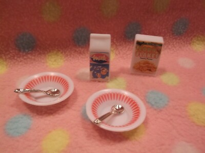 Doll Dollhouse Food Breakfast Cereal Milk Bowls Spoons Dish #6 Set New!