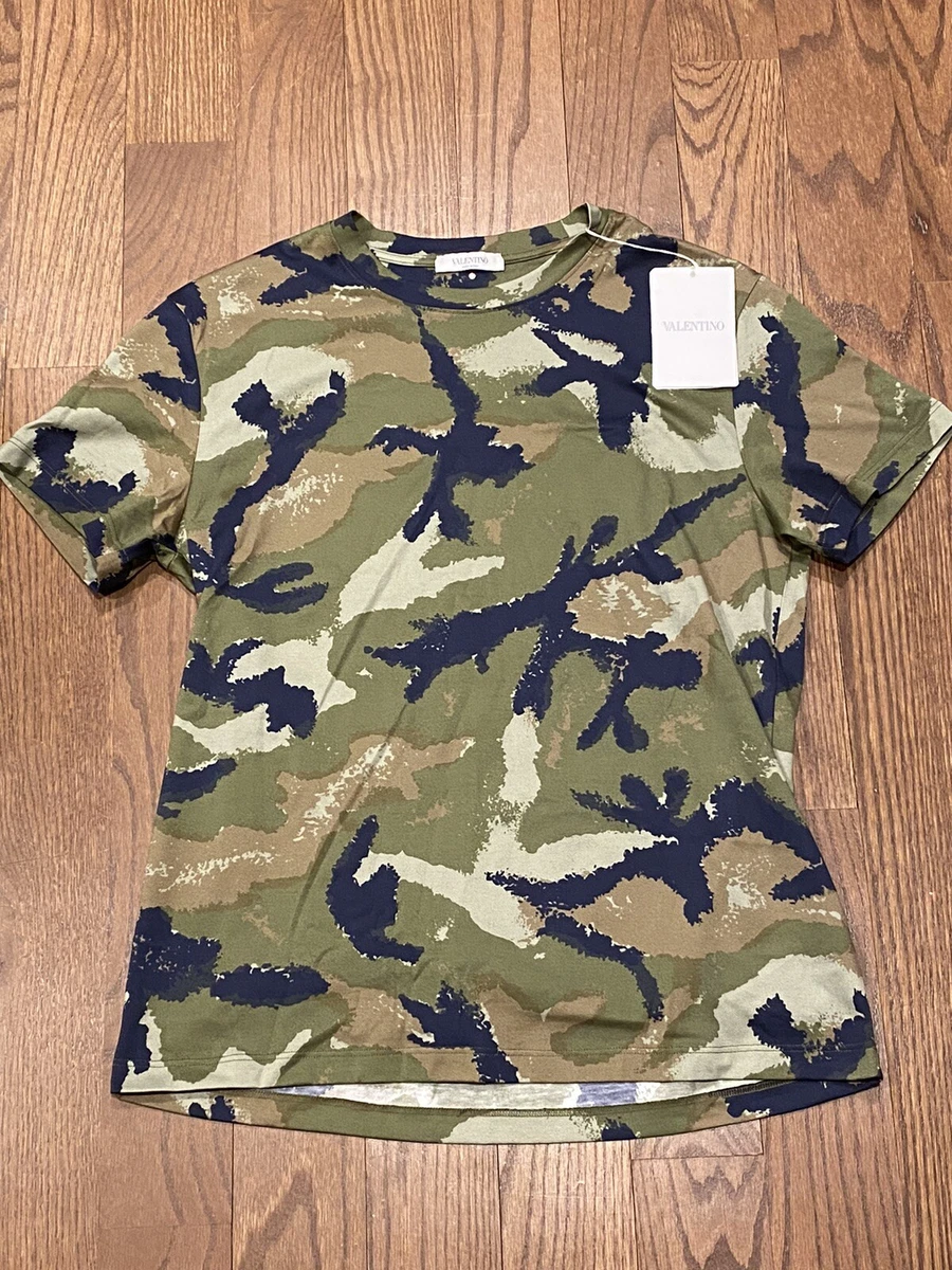 595 Mens Authentic Valentino Camo Print T Shirt Made In Italy Iguana Small