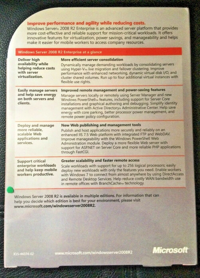 Microsoft Windows Server 2008 R2 Enterprise,SKU P72-03827,25 CAL,Full Retail Box - Image 3 of 4