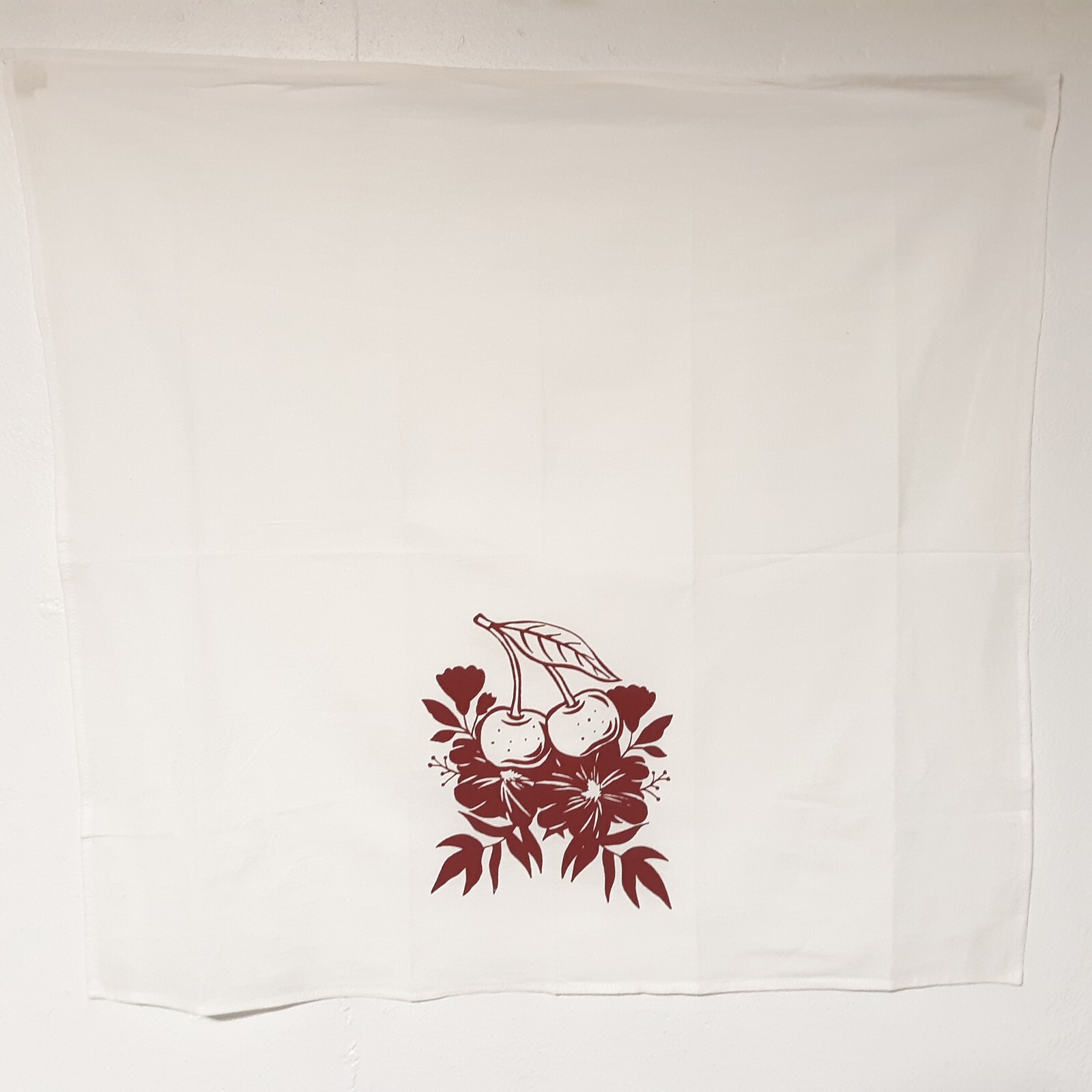 Set of 2 Cherry Flour Sack Tea Dish Towel Kitchen Decor Fruit Flowers Printed