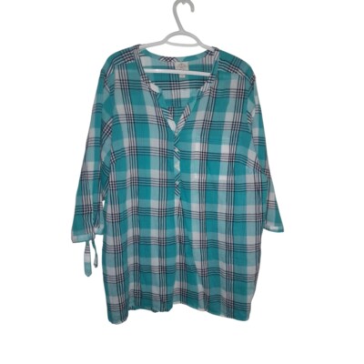 St John bay women's light Weight  plus size plaid blouse cotton size 2X
