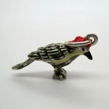 Sterling Silver RED BELLIED WOODPECKER Charm for Bracelet BIRD JEWELRY Vintage