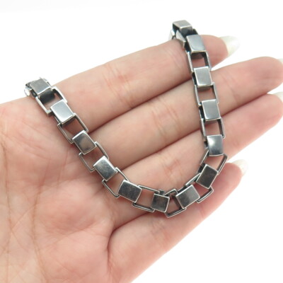 COACH 925 Sterling Silver Vintage Large Box Chain Oxidized Necklace 16''