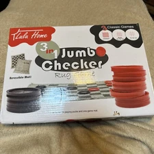 Giant 3-in-1 Checkers & Mega Tic Tac Toe 28” X 28”Reversible Rug Board Game