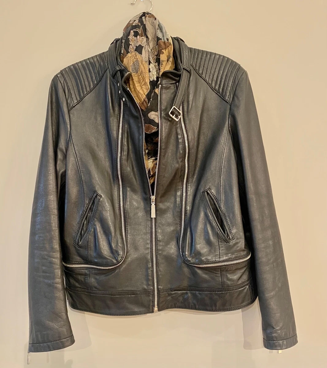 Women s Leather Moto Jacket with zippers BLACK XL Vince Camuto