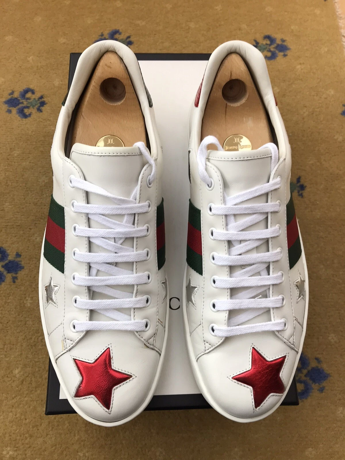 Gucci Ace Baskets Chaussures Etoile Blanc Toile Vert Rouge Homme UK 11 US 12 EU 45