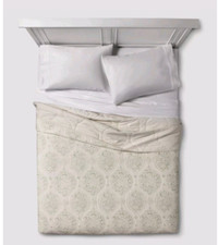 Threshold Green Off-White Damask Linen Blend FULL QUEEN Quilt