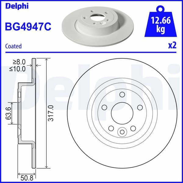 2X Delphi BG4947C Bremsscheibe FüR Land Rover-image