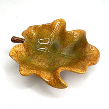 Leaf Bowl Ceramic Candy Dish Art Pottery Loose Change Keys 7" Fall Orange Rust