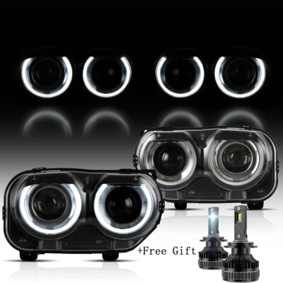 VLAND LED Projector Headlights Halo DRL Lights For 15-23 Dodge Challenger G3