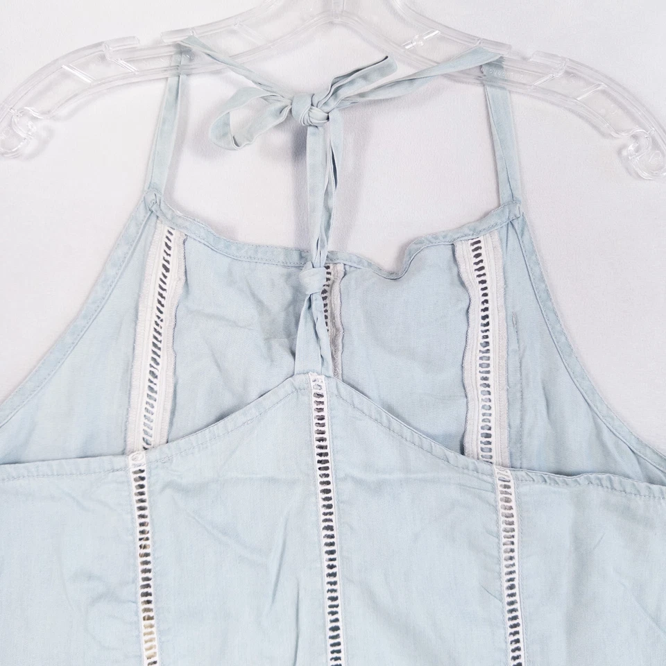 Obey 连衣裙女式 M/L 蓝色混凝土海滩布孔眼装饰迷你休闲 — 第 4/4 张图片