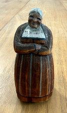 Vintage Huggler Swiss Wooden Hand Carved Figure of Smiling Female Matron 13.5cm