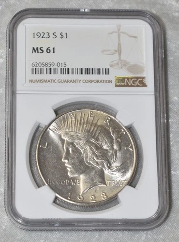 1923 S PEACE 90% SILVER $1 DOLLAR NGC CERTIFIED MS 61 MS61 SAN FRANCISCO US MINT