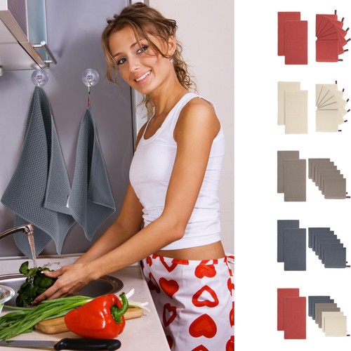 8pcs 100% Cotton Waffle Dish Cloth Kitchen Tea Towel Set for Home Kitchen - Foto 1 di 15