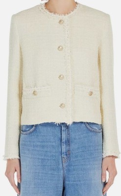 Weekend Max Mara Women's Ivory Balia Fringe Trim Jacket Size 8