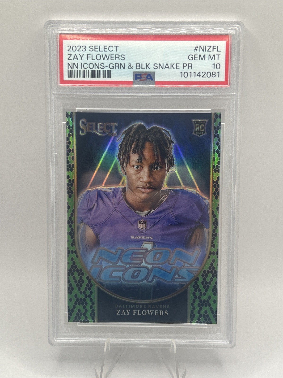 Zay Flowers Panini Select Neon Icons #NIZFL Green & Black Snakeskin Prizm