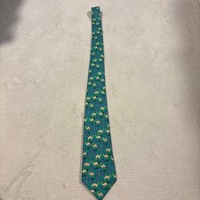 HERMES Neck Tie Green and Camel Botanical Print 100 Silk France mint gift