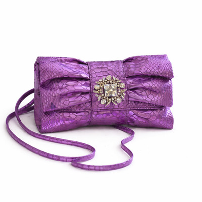IMAN Purple Clutch NWT Metallic Bow Rhinestone Snake Evening Bag Prom