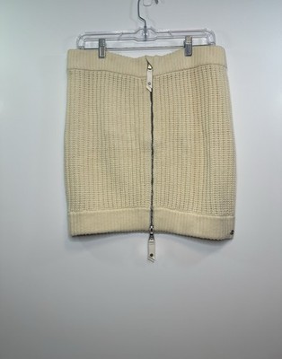 Lululemon Knit Skirt Cream Merino Wool Waffle Zip Front Chunky Ribbed Mini