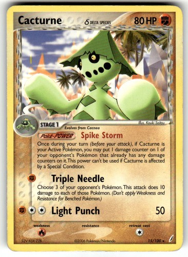 Cacturne 15/100 Rare Crystal Guardians Pokemon Moderately Played