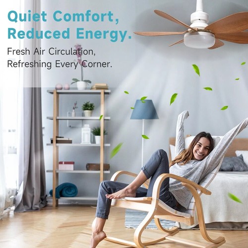 Socket Fan Light with Remote, 20.5’’ Screw in Ceiling Fan Light Bulb Fan(Walnut) - Picture 5 of 9