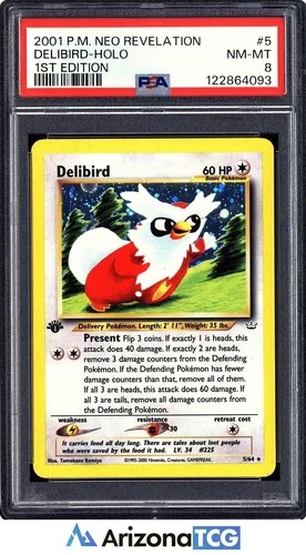 Pokemon 2001 Delibird 5/64 Holo 1st Edition Neo Revelation PSA 8