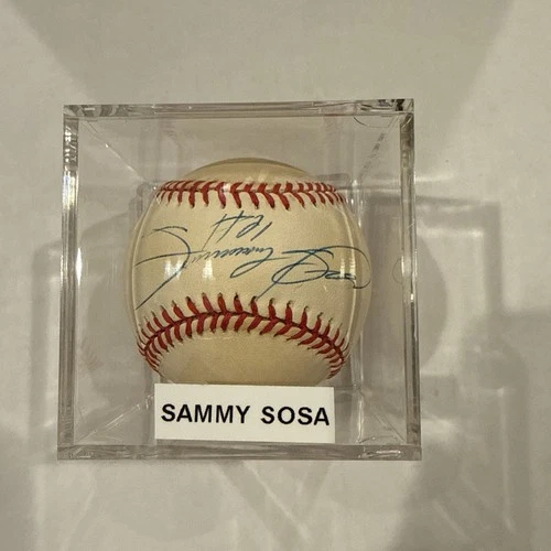 Sammy Sosa #21 Signed Rawlings ONLB Baseball Chicago Cubs Cube Included  READ
