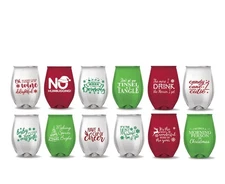 PKM - Stemless Wine Glasses - Set of 12 - NOVELTY FUNNY SAYINGS - CAMPING -CH...