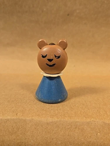 Rare Vintage 1960's Fisher Price Little People Blue Wooden Body Mama Bear