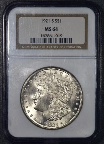 1921-S $1 MORGAN SILVER DOLLAR KM# 110 NGC MS 64 A6543