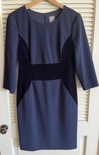 Vince Camuto Women's Dress Size 12, Midnight Blue w/ Velvet Trim, 3/4 Sleeve