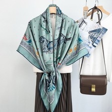 Sallys 70 Cashmere 30 Silk Wrap Scarf Leopard Print Double Face Shawl 53" Blue