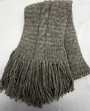 Vtg Wool Scarf Gray Cable Knit Fringe Preppy Lagenlook Cottage Boho Wrap Shawl