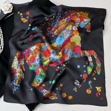 Flower Horse Paisley Print 100 Mulberry Silk Shawl Scarf Necktie Kerchief 21"