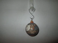 Tonala Mexican Pottery Hand-Painted Round Christmas 2.25"  Ornament Bird Design