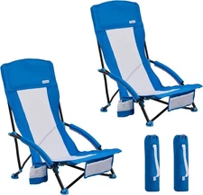 SUNNYFEEL Folding Low Camping Beach Chair 2 Pack Lightweight Portable #R022
