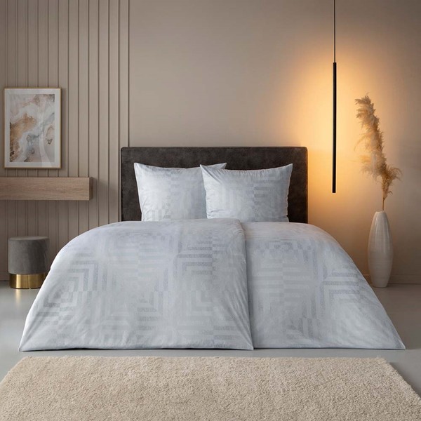Estella Mako Jersey BettwäSche 155X220 Theo Platin Quadrate Streifen 6320-915-image