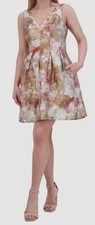 Vince Camuto Women's Beige Metallic Jacquard Fit & Flare Dress Sz 6