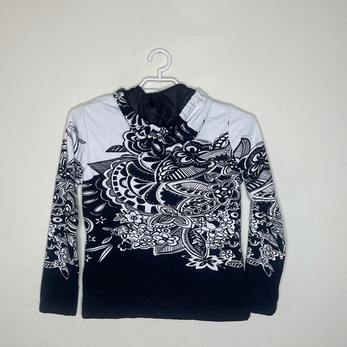 PARSLEY & SAGE Women Black White Floral Boho Zip Up Hoodie Artsy Y2K Boho Sz S - Picture 4 of 6