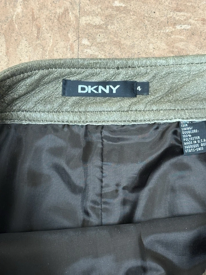 Falda lápiz de cuero DKNY vintage marrón talla 4 recta Donna Karan NY Y2K Foto 2 de 4