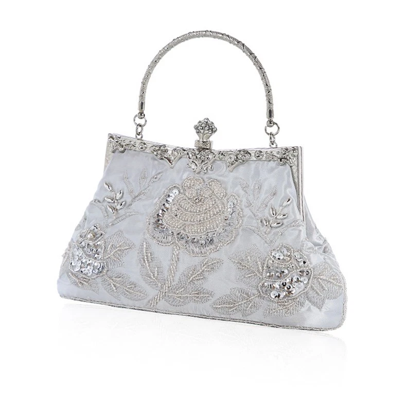 Women's Handbag Vintage Rose Embroidered Beaded Sequin Evening Bag Wedding Party - image 3 of 4