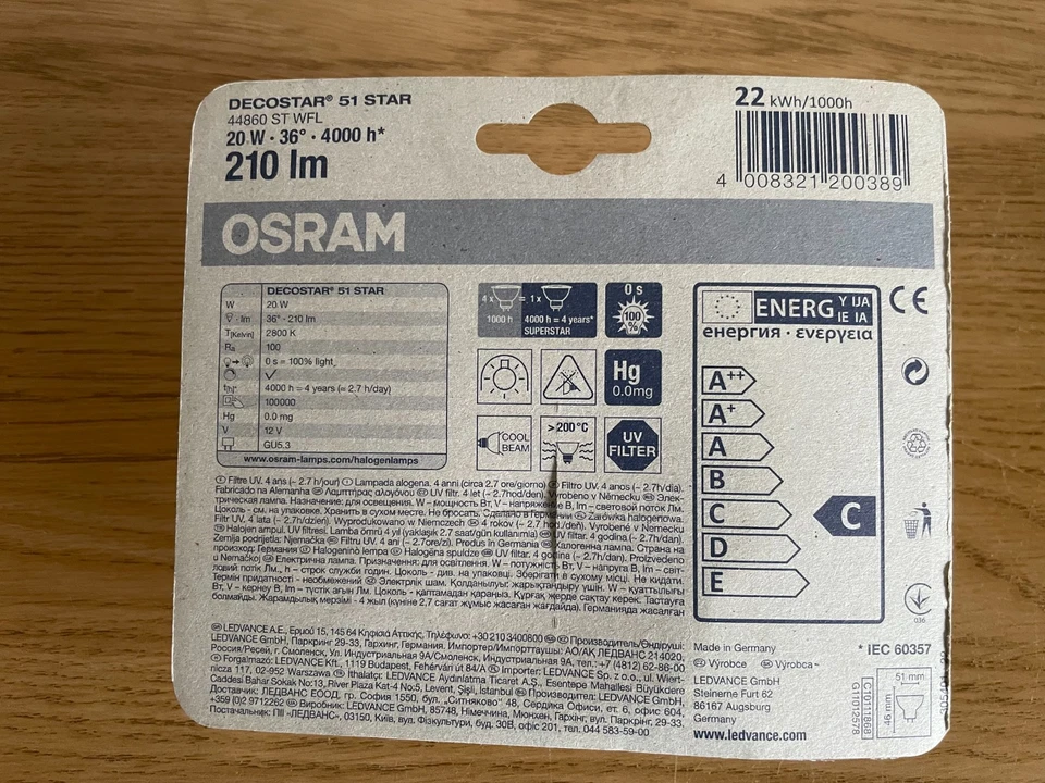 2 x Osram Halogen Star Decostar 51 20W GU5.3 12V 36° 44860 ST WFL 210lm Bulbs - Image 2 of 4